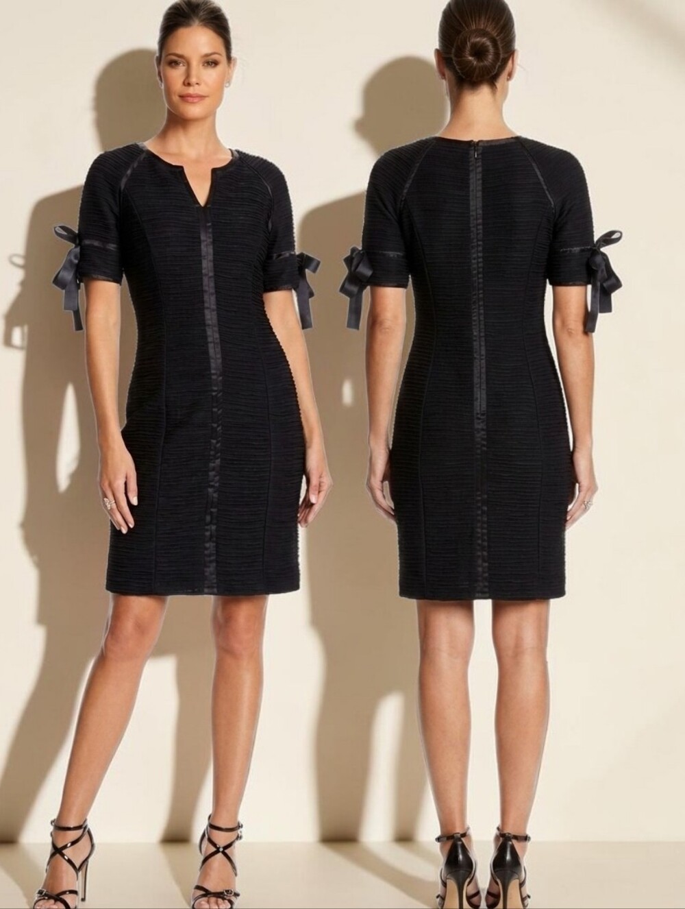 SHANI Black Satin Trimmed Mini Sheath Cocktail Dress - Size 4